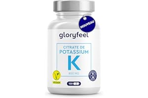 GLORYFEEL Citrate de Potassium 2210mg, Pour la Fonction Musculaire, Système Immuntaire et le Système Nerveux, 800mg de Potassium Élémentaire Pur, Hautement Dosé, Vegan et Sans Additifs, Testé en Laboratoire