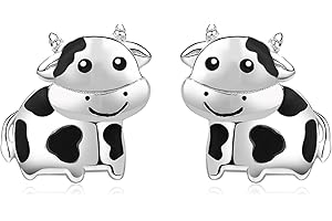 LINSTER Pendientes de dinosaurio vaca de las tierras altas elefante koala nutria marina mariquita pingüino y vaca para niñas plata de ley 925 con forma de animal joyería de animales regalos para niñas