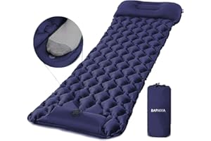 BAPHIYA Inflatable Camping Mat with Pillow for Adults Kids- Ultralight Sleeping Mat with Built-in Foot Pump, Durable Waterproof Air Mattress with Storage Bag for Camping, Backpacking, Hiking, Tent