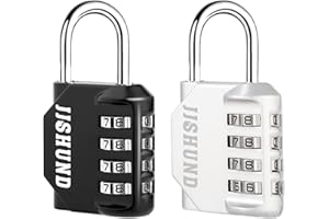 JJSHUND 2 Stück Vorhängeschloss Zahlenschloss, 4 Stellig Zinklegierung Schloss Mit Zahlencode, Metall Vorhängeschloss mit Zahlencode für Spind Fitnessstudio Werkzeugkasten (Schwarz, Sliber)