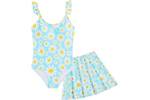 JiAmy Dziewczęcy jednoczęściowy kostium kąpielowy z falbanką, na lato, na plażę, strój kąpielowy, stokrotka, kwiatowy, dla dziewczynek w wieku 8-13 lat