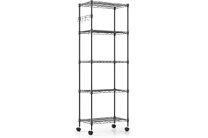 Himimi 5 Tier Shelving Unit with Wheels Wire Shelf Metal Storage Shelves Heavy Duty Height Adjustable Standing Shelf Rack Organizer 59cm W*35cm D*183cm H Black