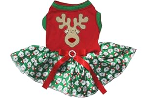 Petitebelle Reindeer Face Puppy Dog Dress (Red/Green Santas, XXX-Large)