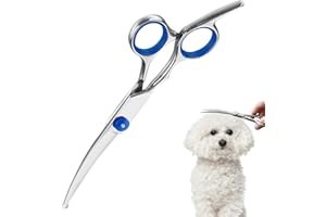 Huybaa Forbici curve professionali per toelettatura cani e gatti Huybaa - Acciaio inossidabile 17 cm, punta arrotondata di sicurezza, design ergonomico con anelli in silicone