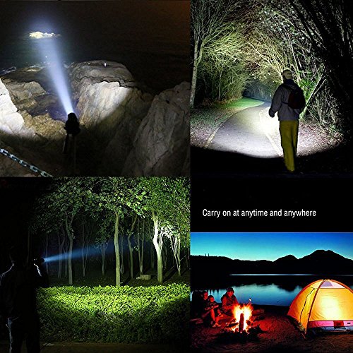 Bosdontek 1000LM Wiederaufladbare Cree T6 XML LED justierbare Fokus-Fackel 10 W 5 Lichtarten mit 26650 Batterie und Lade Bar, Wasserdichte Camping Taschenlampe LED zoomable Handleuchten - 5