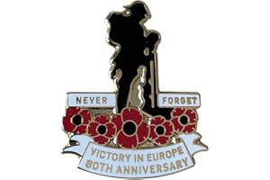 GET1 Soldier with Poppies Lapel Badge - Victory in Europe VE Day 80th Anniversary - UK Seller
