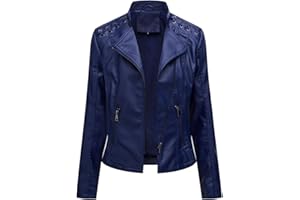 LIEVETY Women's Faux Leather Moto Jacket Zip Moto Pu Leather Biker Jacket Coat with Pockets Outwear Slim Coat