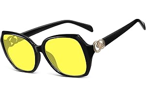 Wrimen Nachtfahrbrille-Nachtsichtbrille-Damen-für Autofahrer-Polarisiert-Große-XL-Gelbe Brille mit Oversized Rahmen-Blendfreie-Übergroße-Night Sight-NachtBrille