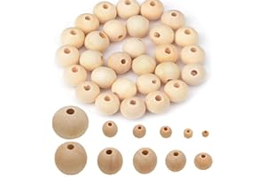 Febsow Natur Holzkugeln zum Auffädeln 50 Stück, 30mm Holzperlen Natur für Makramee, Holzkugeln mit Loch, Holzperlen Rund für DIY Bastelarbeiten Dekorationen, Schmuck Armband Halskette, Glückswürmchen