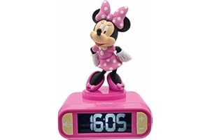 LEXIBOOK, Disney, Despertador con luz Nocturna de Minnie, Sonidos y melodías, Pantalla LCD retroiluminada, Luminoso, Snooze, Rosa (RL800MN)