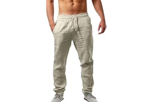MJGKHIY Pantaloni Uomo Casual Estivi Vita Elastica con Coulisse Pantaloni Uomo Lino Fantasia Regular Fit Pantaloni Sport Cotone Lunghi Larghi Pantaloni da Lavoro Uomo