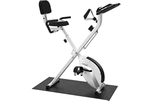 Micyox Bicicleta Estática Plegable, Bicicleta Estática Magnética con Bandas de Resistencia, Respaldo, Pantalla LCD, Sensor de Frecuencia Cardíaca, Entrenador en Casa