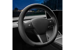 CARODI Nappa-Leder-Lenkradabdeckung, passend für Tesla Model 3 / Tesla Model Y Lenkradabdeckung（Schwarz）