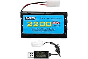 AMZZN 9.6V 2200mAh AA NiMH Battery with Tamiya Plug and USB Charging Cable for RC Toy Cars, Trucks, Tanks, Engineering Vehicles, RC Ships, Rechargeable Battery Accessories