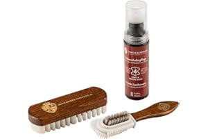 Langer & Messmer set de cuidado del calzado para cuero de ante con cepillos para el cuidado del cuero nobuck y productos de cuidado para refrescar el color, protección e impregnación