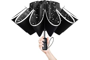 Moorrlii 10 Rippen Reverse Folding Regenschirm Sturmfest Groß, Auf-Zu-Automatik, Winddicht und Wasserdichter Faltschirm für Damen und Herren, Golfschirm,Faltbarer Umbrella mit Reflektierende Streifen