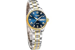 OLEVS Damenuhr Analog Quarz Armbanduhren mit Diamant Kleines Gesicht Gold Silber Edelstahlband wasserdichte Day Date Uhr