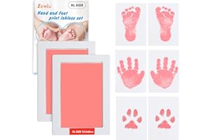 Zemiu XL Huellas Bebé Recién Nacido Tinta 2 Packs, Huellas Bebe Recien Nacido, Almohadillas de Tinta 100% Segura, Regalo de Bautizo-Rosa