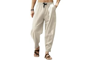 CheChury Pantalones de Lino para Hombre Pantalon de Jogging Pants Casuales de Verano con Bolsillos Pantalones Holgados con Cordón Pantalon Cómodos y Ligeros Pantalones Transpirables de Verano