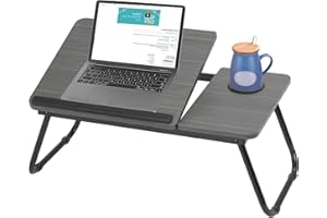 BALLSHOP Table de Lit Pliable pour Ordinateur Portable 55x32cm Plateau Multifonction avec Porte-Gobelet Bureau Portable pour Lecture Petit-Déjeuner (Noir)