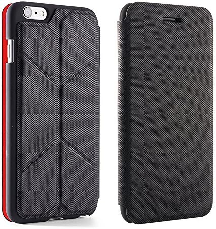iPhone 7 Plus Flip Case (5.5"), Pure Handmade PU Leather Folio Case with Card Holder for iPhone 7 Plus, Brief Style Contrast Color Ultra Thin Design for Men, Black Red