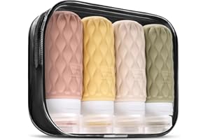 ‎LERICTTOR 4 Stück Silikon Reiseflaschen für Toilettenartikel Mit Etiketten, Reise Flaschen zum Befüllen, 100ML Auslaufsichere Reiseflaschen Behälter Set für Shampoo und Conditioner