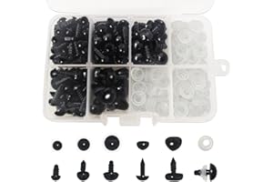 FANGZIDM 151 Pièces Yeux et Nez de Sécurité avec Rondelles 6-10mm Yeux de Jouet en Plastique Noir pour Fabrication de poupées DIY Loisirs