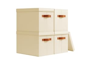 Homsorout Förvaringslådor med Lock Viklåda 35x25x25cm, Beige, Set om 4