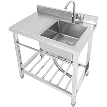 Freistehende Edelstahl Outdoor-Spüle - Mobiles Doppelwaschbecken Für Garten & Gastronomie