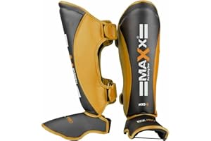 MAXX PRO BOXING GEAR MAXX Adult Maya Grain Leather Boxing Shin Guard Instep Pad Leg Protectors Support Martial Arts