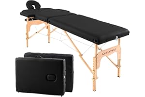 QUIRUMED Easy Lettino da massaggio pieghevole in legno, colore nero, 182 x 60 cm, similpelle, portatile, testa rimovibile leggera, foro facciale, altezza regolabile, fino a 120 kg