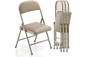 BULAGE Folding Chairs, Set of 4 Folding Chairs, Padded, Guest Chair, Foldable, Comfortable Stacking Chair, Load Capacity 158 kg, Folding Kitchen Chair for Kitchen, Yoga, Camping, Khaki