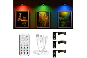 Epochglo Rechargeable RGB LED Wall Lights (Set of 3), Battery Operated Wireless Picture Lights with Remote, Dimmable, Cordless Magnetic Wall Mount, for Artwork Display, Bedroom, Living Room, Bathroom