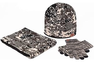 TJZY Unisex Beanie Hat Gloves Scarf Three-Piece Men Women Print Camouflage Knitted Cap Plus Velvet Thicken Bib/Black Gray / 3pcs