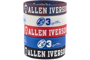 Lorh's store NBA Basket-Ball Allen Iverson Portrait Bracelet numéro 3 Silicone inspirant Mot Sport Bracelet 5 pcs