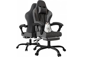 JUMMICO Sedia gaming in tessuto con imbottitura a molla, Sedie ufficio ergonomica con massaggiatore, sedia da gaming con poggiatesta, poggiapiedi, regolabile in altezza, portata 150 kg, Grigio Scuro