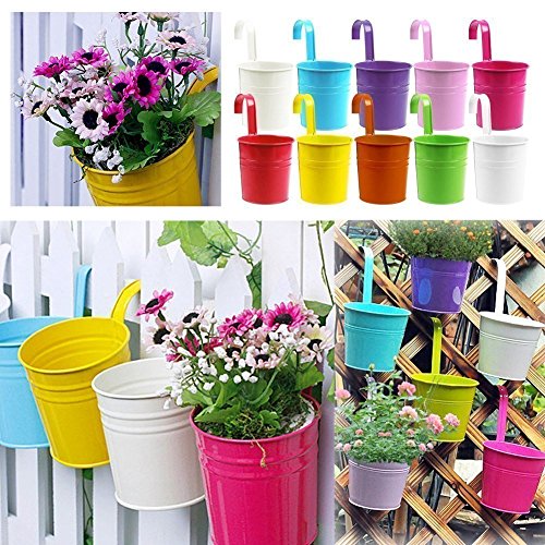 10pcs Blumen-Töpfe 10 Farben-Metall-Eisen-Blumen-Topf-hängenden Balkon-Garten-Pflanzer-Ausgangsdekoration - 2
