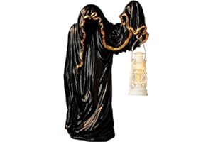 AOFONCHY Gotische Statue Halloween, 21.5CM Gruseliger Höllenbote mit Laterne, Horror Geisterstatue mit LED-Lichtern, Jahrgang Zaubererstatue für Halloween Zuhause Wohnzimmer Schlafzimmer Dekoration