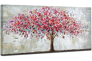 Mintura Art Artwork Handgemaltes Wandbild, Motiv: Der große rote Baum, Wohnzimmer, Acryl-Leinwand, Heimdekoration, Ölgemälde auf Leinwand, 70 x 140 cm, ungerahmt