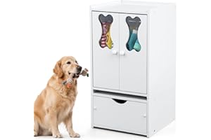Teenyyou Pet Wardrobe Closet Dog Toy Clothes Storage Organizer with Doors and Telescopic Hanging Rod Combinable Drawers Closet Rack for Dog Cat Toys Clothes Accessories