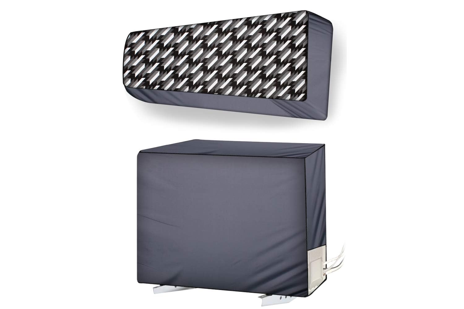 Wings Star Split ac Cover for Indoor and Outdoor Unit of 1.5 ton ac Waterproof and dustproof Grey Hounds Tooth Pattern KUM171