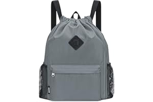 WANDF Mochila con cordón, bolsa de deporte con compartimento para zapatos, mochila de cincha resistente al agua para hombres y mujeres (Gris)