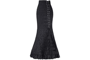 NSICBMNO Long Skirts for Women UK Steampunk Skirts Fishtail Mermaid Skirt Vintage Gothic Maxi Victorian Costume High Waisted Ruffle Skirt Lace Up Pencil Elegant Evening Party