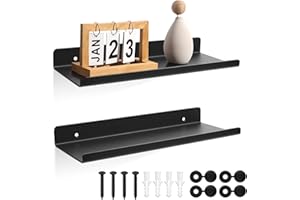 QJKEJI 2 Pcs Petites Etagere Murale Noire, Petite Étagère Murale Etagere Noir, Tablette Étagère Flottante Murales Suspendue pour Salle de Bain Chambre à Couche Cuisine Bureau, 30 x 12 x 3,5 cm