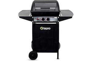 ‎TEPRO tepro Lavastein Gasgrill Irvine mit max. 5,4 kW Leistung, Edelstahl-Doppelbrenner, inklusive Lavasteine, Piezozündung im Drehregler, Grillwagen mit Rädern, Maße ca. 94 x 51 x 102 cm, Schwarz