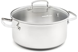 GreenChef Profile Plus Faitout en Céramique Antiadhésive Saine en Acier Inoxydable de 24cm/4,9 Litre avec Couvercle en Verre Trempé, Convient à l'induction, Robuste, Va au four jusqu'à 200˚C, Argent