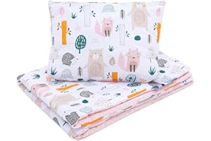 BELLOCHI GROWING IN STYLE Bellochi Wielofunkcyjny zestaw koca niemowlęcego – dwustronna pościel dla niemowląt 75 x 100 cm i poduszka 30 x 40 cm – ze 100% bawełny – certyfikat Öko-Tex – las