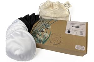 Breast Intentions ® Reusable Breast Pads, Washable Nursing Pads, Organic Bamboo Cotton, Contoured and Discreet, 8 Washable Breast Pads, 4 Layer System, Highly Absorbent, (One Size) + 1 Laundry Pouch
