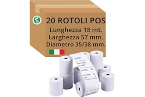 Easy8 20 Rotoli Pos, Largh.57mm x 18 mt, foro 12 mm, Rotolini Pos, Rotoli Carta Termica, Diam. da 35 a 38 mm per Scontrini Pos, Bancomat, Carta di Credito, Made in Italy, Carta per Pos