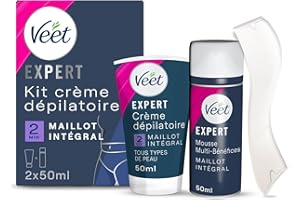 VEET EXPERT - Crème Dépilatoire Poils Tenaces - Maillot Intégral Avec Mousse Exfoliante - Agit en 2min - 2x50ml